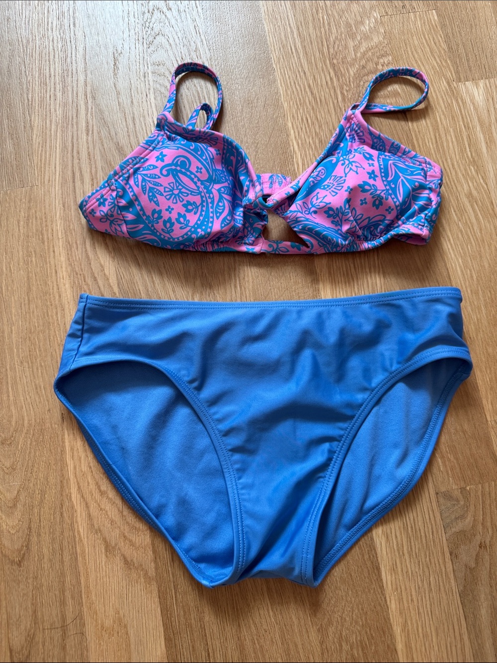 Target Pink Paisley Bikini Top with Solid Blue Bottoms